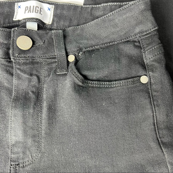 PAIGE Jeans Black Elaine High Rise Denim Raw Hem Jeans Size 25 - Picture 7 of 17